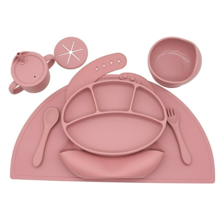 

HeroNeo 8 Pcs/Set Baby Dishes Sets Food Grade Silicone BPA-Free Cute Tableware Multicolors Suction Cup Plate Training Straw Cup