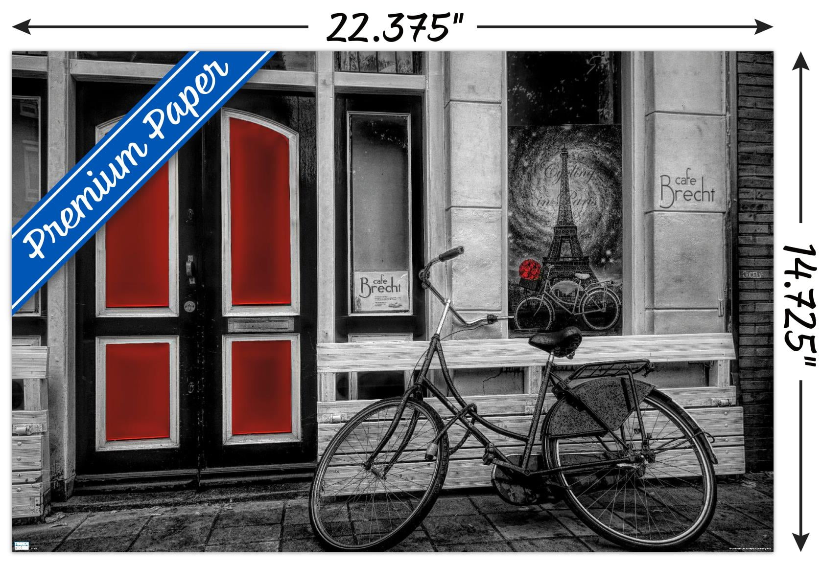 City Bike in Black and White Color Selected Red Wall Poster, 14.725" x 22.375"