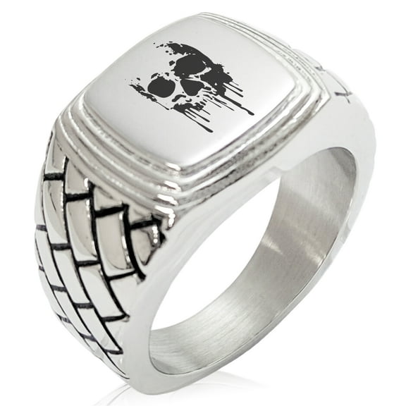 Tioneer Stainless Steel Hades Greek God of Underworld Geometric Pattern Step-Down Biker Style Polished Ring