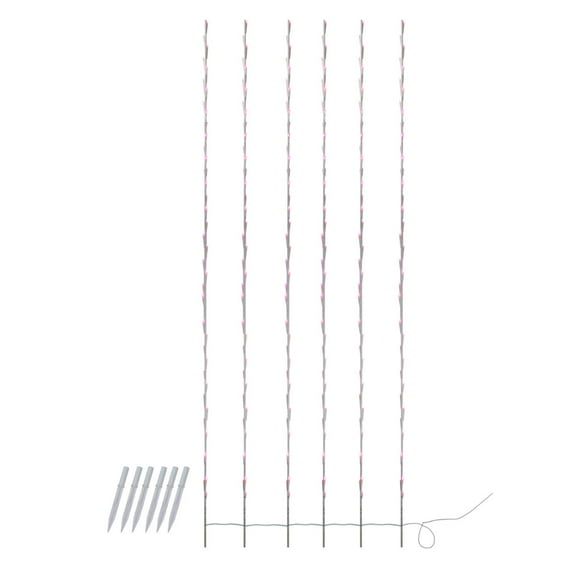 Set of 6 Pink LED Lighted White Branch Patio and Garden Novelty Christmas Light Stakes 6'