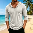 thumbnail image 6 of Men's Breathable 3/4 Sleeve Hoodie Shirts V Neck Drawstring Casual Daily Lightweight Athletic Hooded Tops Light Gray 2XL, 6 of 7