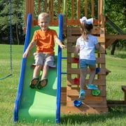 Backyard Discovery Beach Front Cedar Wood Swing Set, Slide, Play Deck, Monkey Bars