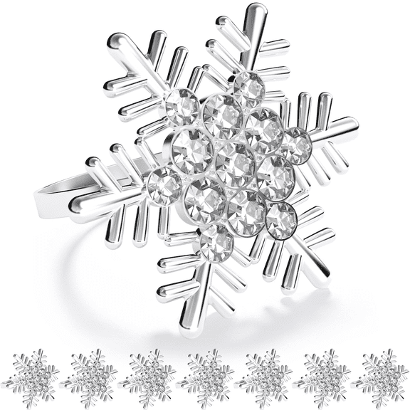 Fu997 Christmas Silver Snowflake Napkin Rings Set of 8, Napkins Ring for Dinning Table - Rustic Dinner Tables Decoration for Wedding Receptions Christmas Thanksgiving Holiday Party Dinner Parties