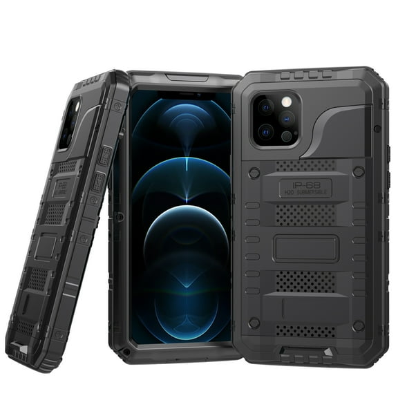 Dteck Case for Apple iPhone 12 Pro Max 6.7-inch,Luxuy Metal Waterproof Shockproof Rubber Hybrid Aluminum Alloy Back Case with nano waterproof membrane Cover,Black