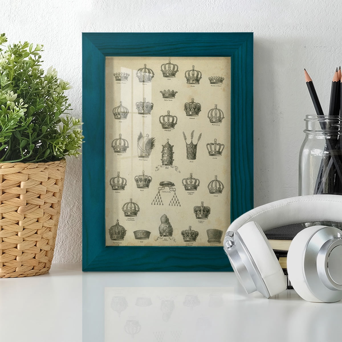 Heraldic Crowns & Coronets II -Framed Print w/glass-Ocean Blue