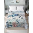 thumbnail image 4 of Ocean Turtle Flat Sheets Only Queen Size, Soft Breathable Bed Top Sheets for Mattress, Coral Vintage Blue Shell Coastal Conch Luxury Bedding Flat Sheets for Home Hotel Bedroom Bed Protection, 4 of 9