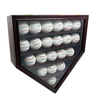 DECOMIL Solid Wood 21 Baseball Display Case Wall Cabinet Holder Shadow Box, w/UV Protection, Lockable