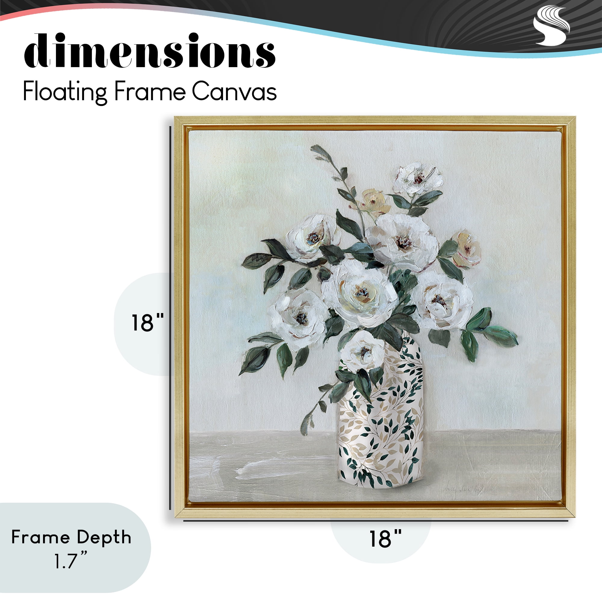 Stupell Industries Leaf Patterned Flower Vase Gold Framed Floater Canvas Wall Art, design by Sally Swatland