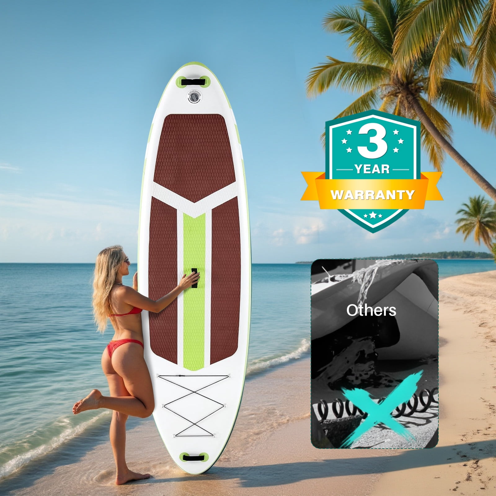 10'5" Inflatable Stand Up Paddle Board, Commercial Grade PVC ISUP with Non-Slip Deck, Complete SUP Accessories: Paddle, Pump, Leash & Backpack, All-Skill Level Water Sports Board, Brown