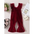 thumbnail image 2 of Bagilaanoe Toddler Baby Girl Velvet Jumpsuit Fly Sleeve Romper Overalls 6M 12M 18M 24M 3T 4T Kids Long Flared Pants Autumn Winter Outfits, 2 of 8