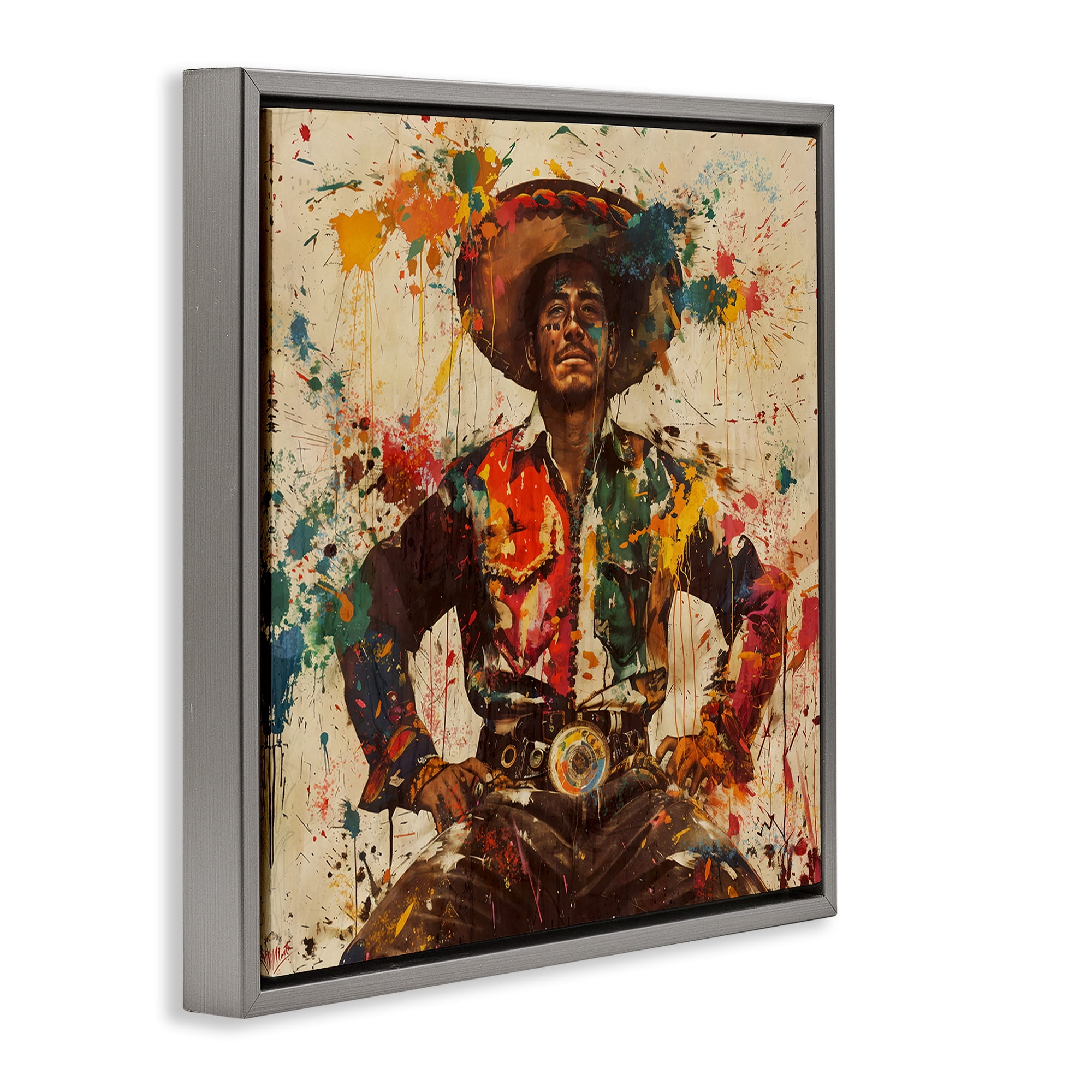 Stupell Industries El Mexicano with Paint Splatters Gray Framed Floater Canvas Wall Art, design by Marta Wiley