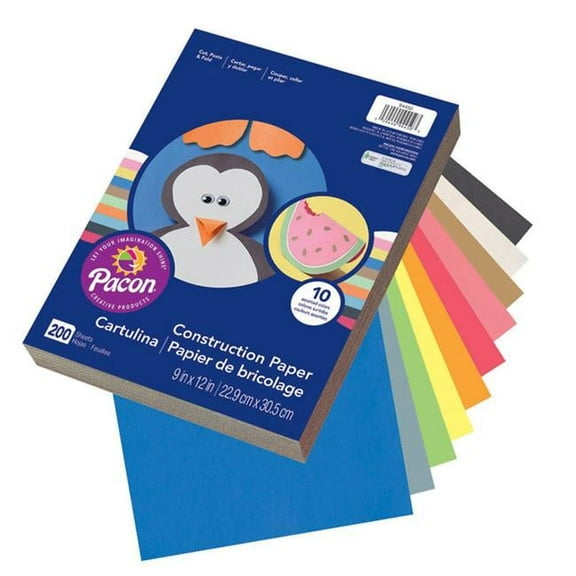 9 x 12 in. Construction Paper, Assorted - 200 Sheets Per Pack - Pack of 3