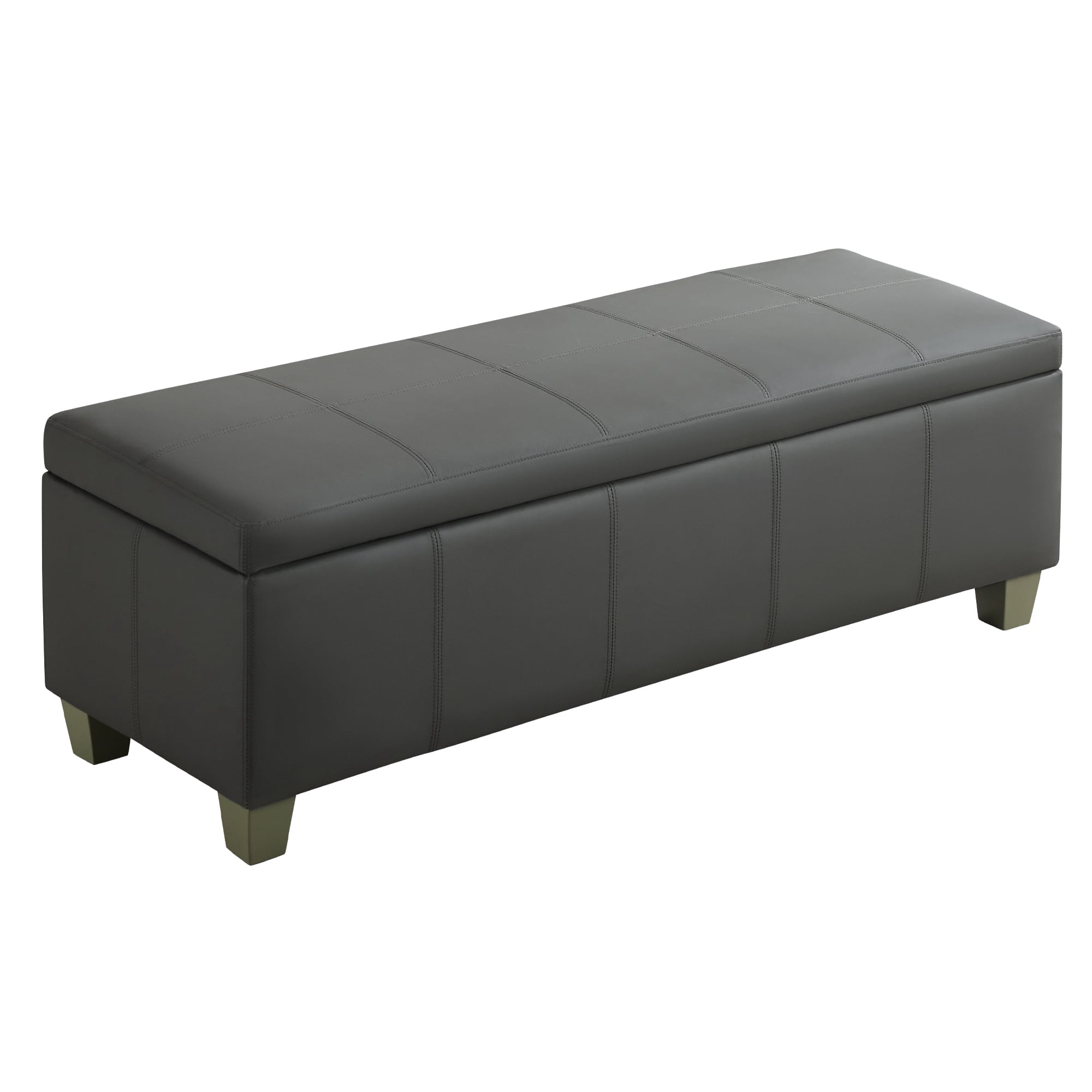 51" Faux Leather Storage Ottoman Bench with Wooden Legs, Tufted Upholstered Seat, Sturdy & Spacious for Bedroom, Entryway, Living Room, Dark Gray