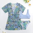 thumbnail image 2 of Staki Girls 3 Piece Bikini Set Girls Swimsuit 3 Piece Tropical Print Bikini Set Criss Cross Bathing Suit with Drawstring Quick Dry Cover Up 7-9Y 10-14Y(Sky Blue,9-10 Years), 2 of 7
