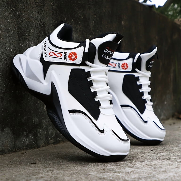 Men\'s White High-Top Athletic Sneakers with Red Accents Amazon.com: Men main image 2