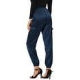 thumbnail image 3 of Unique Bargains Women's Drawstring Elastic High Rise Silky Satin Cargo Solid Pants Royal Blue S, 3 of 6