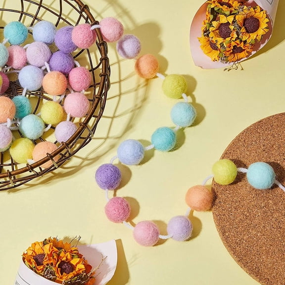 Macaron Color Pom Pom Garland Decorations for Girls Room, Nursery, Birthday Party, Baby Shower - Hanging Ball Strings for Wall Ceiling Decor, Children’s Bedroom Decorations