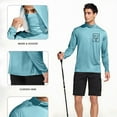 thumbnail image 5 of FAVIPT Men's Sun Shirt Printing Long Sleeve Hooded Shirts Lightweight Rash Guard Soft Shirts Outdoor Hiking UPF 50+ Outwear with Mask 2025 Light Blue,XXL, 5 of 7