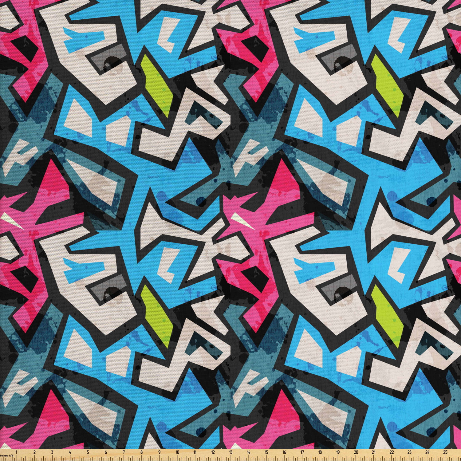 Grunge Fabric By The Yard Street Art Theme With Colorful Graffiti Funky Display Underground