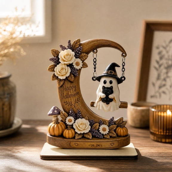 WDOBM Halloween Decorations, 2 Styles Ghost Wooden Tabletop Decor Halloween Desktop Statue, Halloween Home Decor, Halloween Ghost, Halloween Tabletop Decor for Holiday Gifts