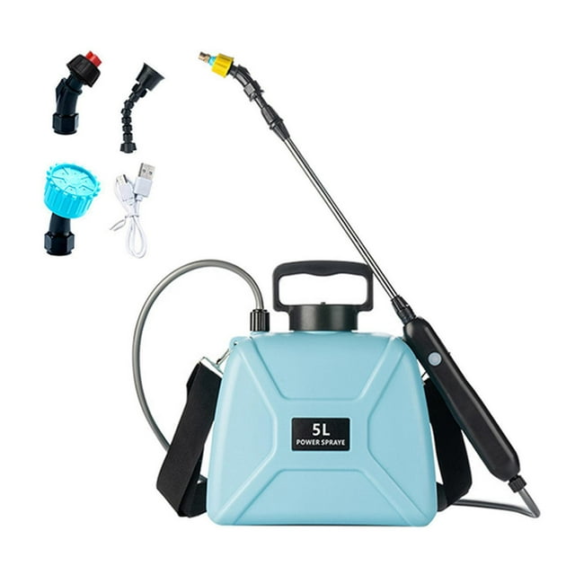 Pulverizador eléctrico para jardín, varillas telescópicas de 5L, correas ajustables, versátil Azul claro