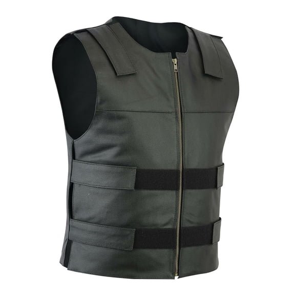 Mens PU-Leather Vests S-4X Big and Tall Sleeveless Zipper Up Crewneck Waistcoats Plus Size Solid Color Slim-Fit Outdoor Hiking Fishing Vest