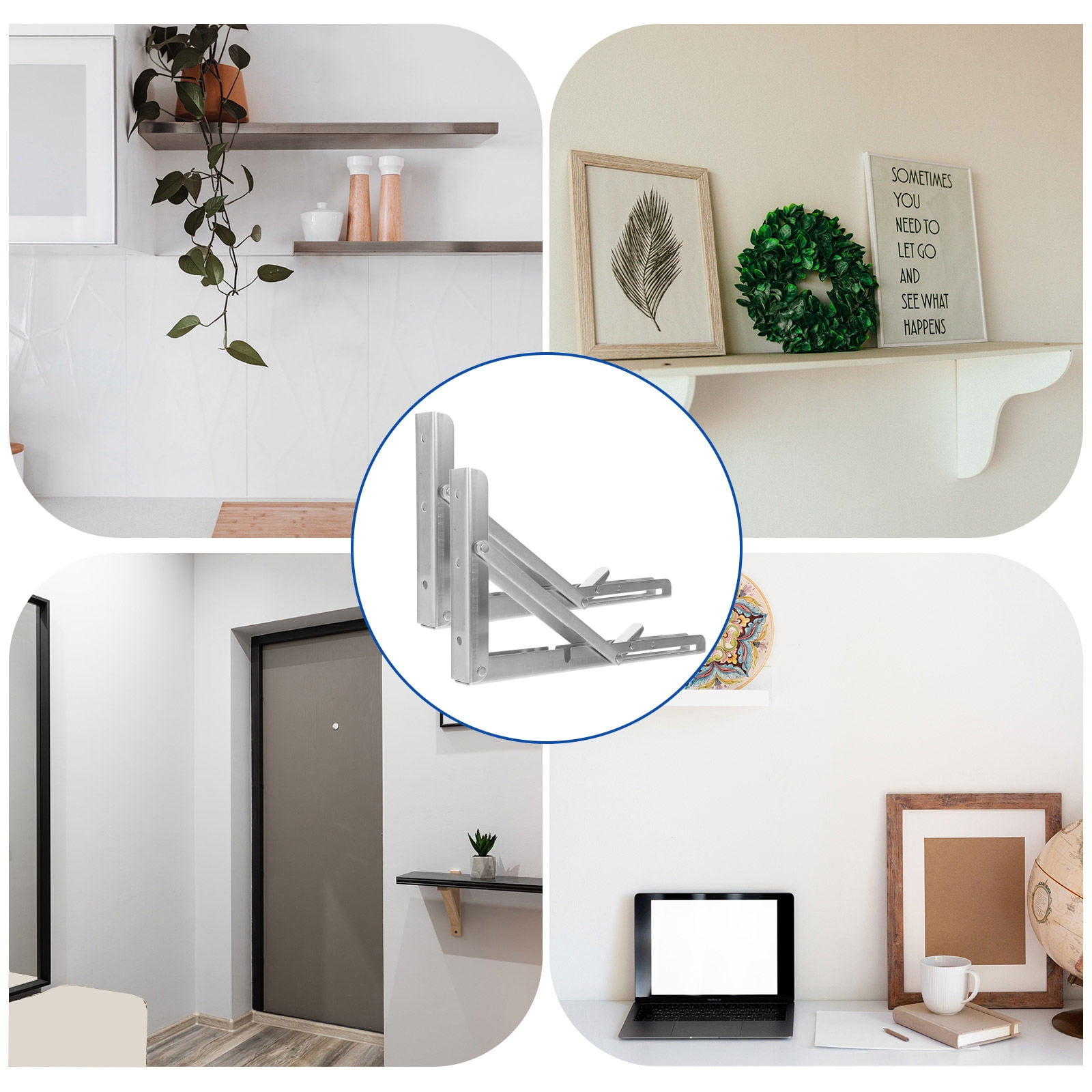 LEORX 2Pcs Silver Triangle Stainless Steel Folding Brackets for Shelves Support Indoor Projects 11.79X6.29X0.98 In