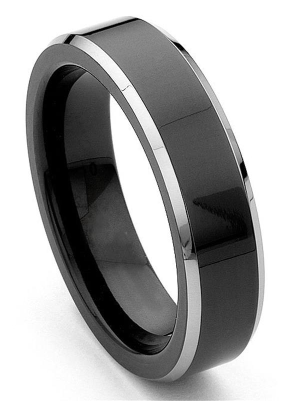Titanium Kay Black Tungsten 6mm ComfortFit Beveled Mens Wedding Band