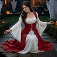 thumbnail image 6 of Ounisa Women's Renaissance Medieval Long Sleeve Square Neck Lace Up Corset Dress, Victorian Gothic Halloween Costume Party Gown, 6 of 8