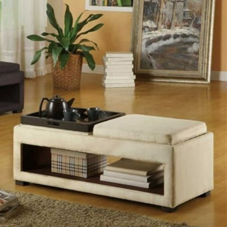 Armen Living Cancun Micro Fiber Double Tray Ottoman - Cream