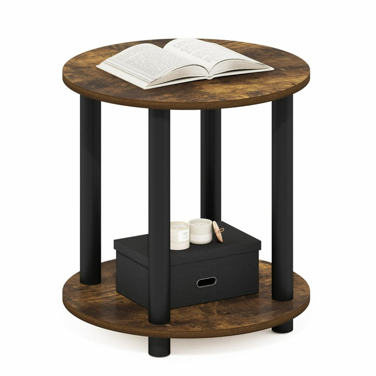 Furinno Turn N Tube 2 Tier Round Wooden End Table Amber Pine