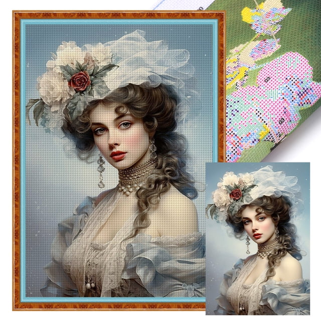 Kit Punto Cruz para Niña Bordado Con Hilo Algodón Ecológico 11CT Arte 40x60cm