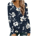 thumbnail image 2 of Fznquz Floral Ladies Tops and Blouses Long Sleeve Fall Winter Blue Tees Casual V Neck Y2k Women's Tee Shirts, 2 of 5