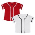 thumbnail image 1 of TOPTIE Lot de 2 Chandails de Baseball pour Enfants, T-Shirts de Sport à Boutons pour Garçon, Hauts - Rouge Blanc - 8T, 1 of 6