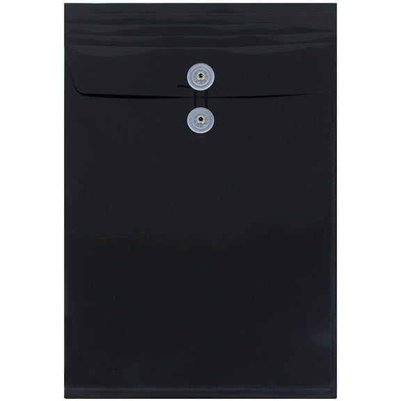 JAM Paper Plastic Envelopes, 9.8x14.5, Black, Button String, Legal Open End, 12/Pack