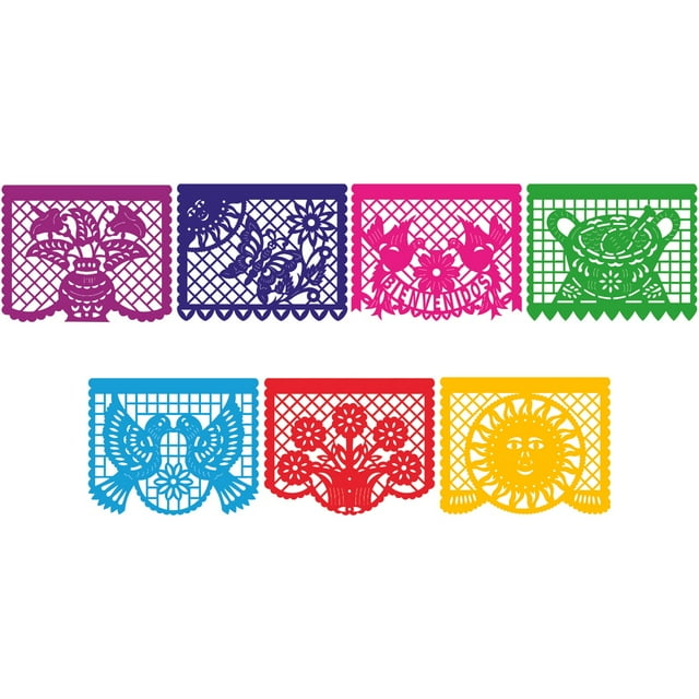Papel picado Toda Ocasion Primavera | Guirnaldas | enramado | 5 tiras de 5 metros | diseño de fiesta mexicana con colores vibrantes | enramada mexicana | decoración de plastico picado