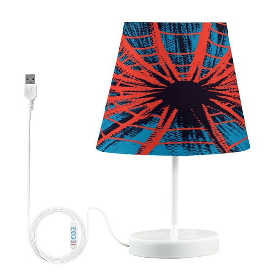WOBOGO Red Spiderweb Table Lamps Bedroom 3-Speed Dimmable Farm Style with Fabric Shade for Reading and Home Office