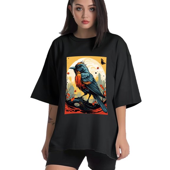 Plus Size Shirt for Women Black Tops for Women Short Sleeves Shirt for Women Ohio Bird T Shirt Crewneck Shirt for Women XS