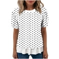 thumbnail image 6 of Zynoxe Womens Summer Tops Trendy Polka Dots Mock Layer Hem Cute Tops for Daily Wear Casual Loose Fit Breathable Flowy Basic Tee Tops White 2XL, 6 of 7