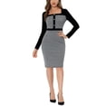 thumbnail image 2 of INSPIRE CHIC Women's Vintage Houndstooth Square Neck Contrast Long Sleeve Midi Bodycon Dress M Black, 2 of 6