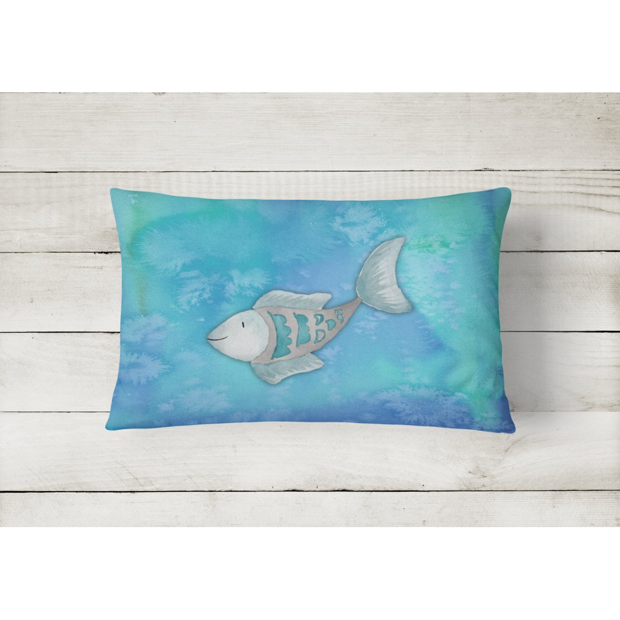 Carolines Treasures BB7386PW1216 Blue Fish Watercolor Canvas Fabric Decorative Pillow  12H x16W multicolor