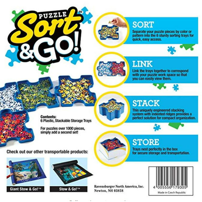 8 Stackable Puzzle Shaped Sorting Trays - Plus Included 1000 Piece Puzzle -  Organize Puzzles Up to 1500 Pieces (Blue)