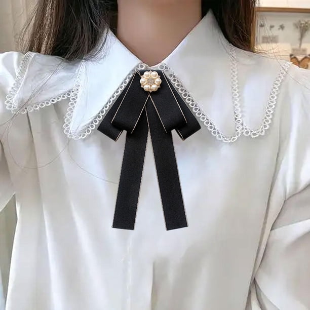Pajarita preatada para mujer, elegante y multifuncional, para de graduación, fiesta, tela de poliéster, 19 x 10 cm, accesorio para vestido. Negro