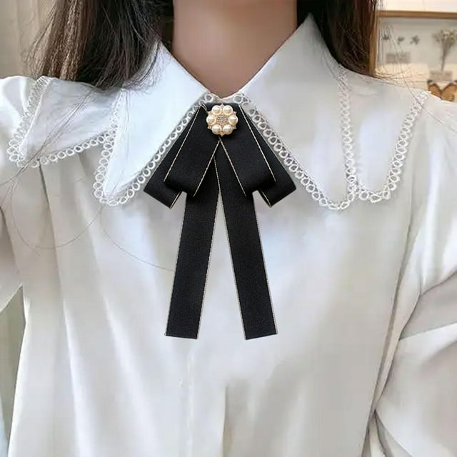 Pajarita preatada para damas y niñas, accesorio de vestir, multiusos, resistente arrugas, color sólido para oficina, 19 x 11 cm, elegante Negro