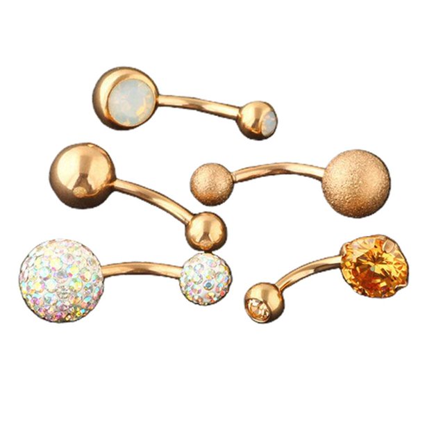 5 juegos de joyería corporal con cristales de estrás, ideales para piercings en el ombligo y el trago. Oro rosa