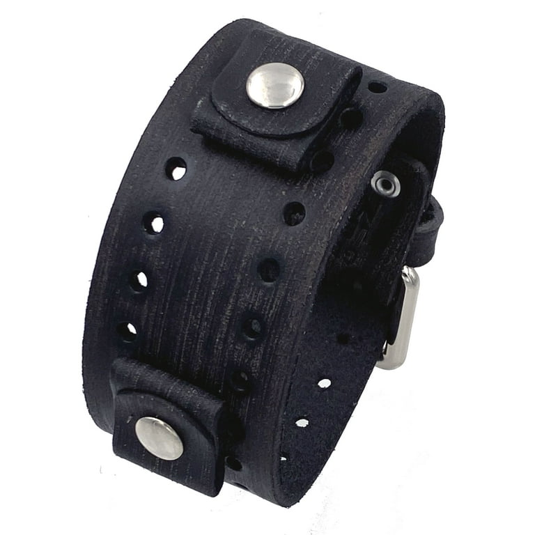 Nemesis BN VK Washed Out Black Wide Leather Cuff Wrist Watch Band