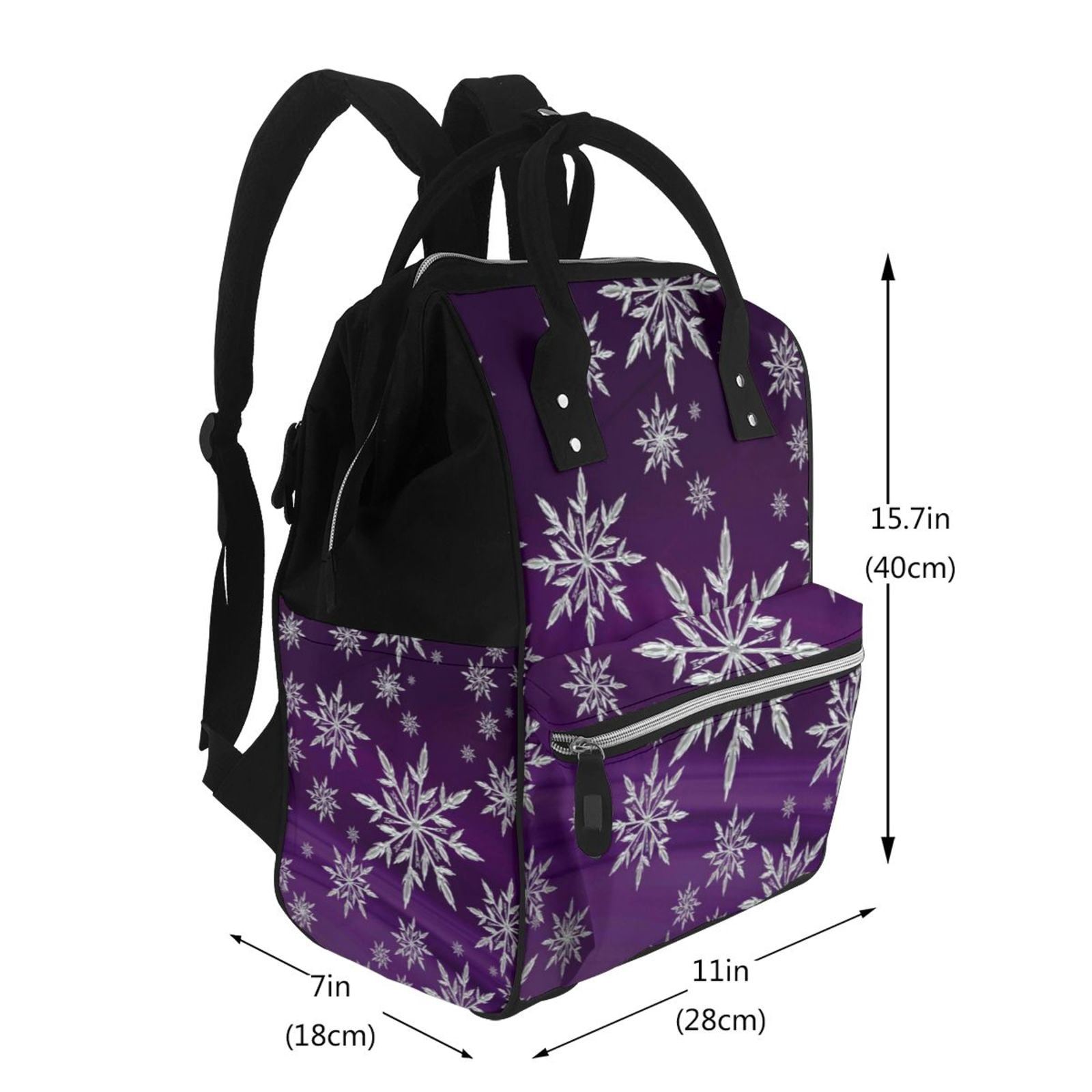 Ratiio Snowflake Gradient Purple Mummy Backpack - Waterproof Twill Canvas, Large Capacity Diaper Bag with Multiple Pockets and Adjustable Straps
