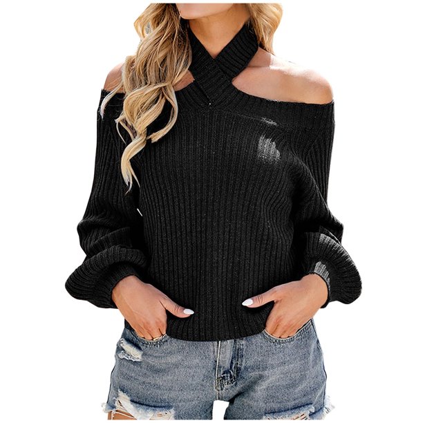 Suéteres Para Mujer Otoño Invierno Suéteres Fuera Del Hombro Manga Larga Cuello Redondo Sólido Mangas Acampanadas Casual Pullover Top Odeerbi ODB175491