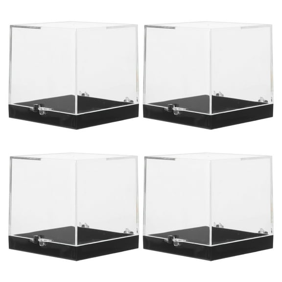 OFFIGAM Set of 4 Clear Plastic Rock Collection Display Cases for Desk Showcasing and Collectible Presentation