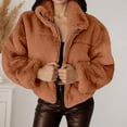 thumbnail image 2 of DHFJKG Winter Coats For Women Crop Top Fluffy Solid Color Long Sleeve Stand Collar Zip Up Jacket Outwear Cozy Outerwear, 2 of 5